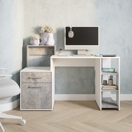 Стол компьютерный "Лайф" (Белый/бетон)
