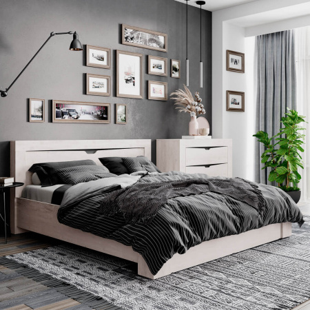 Кровать 1,6 м "Леонардо" КР-15 (Бетон пайн светлый/графит)