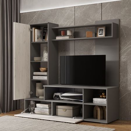 Гостиная "Евро 2" (Графит/Дуб крафт белый)