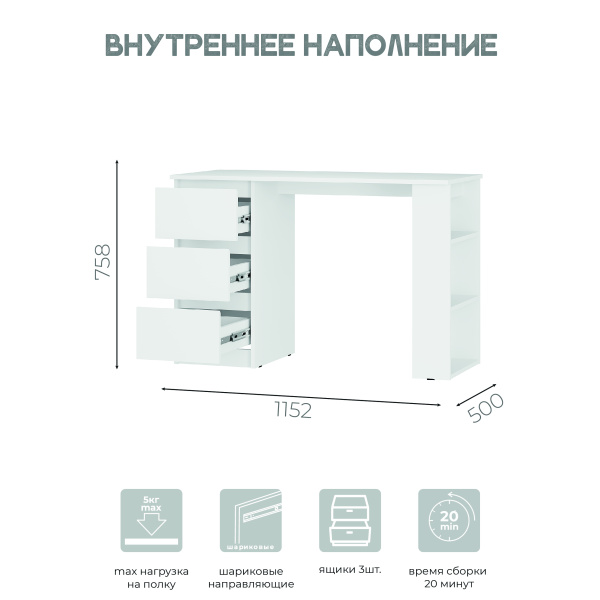 Стол письменный "Симпл" ПС-07 (белый)