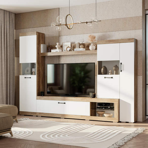 Гостиная "Тесла" ГС-01 (дуб каньон/ белый)