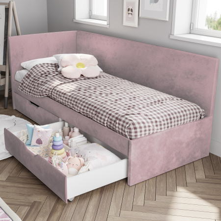 Кровать односпальная "Лео" КР-49 (Белый/Шарли пинк/ЛДСП настил)