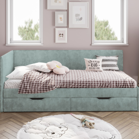 Кровать односпальная "Лео" КР-49 (Белый/Шарли бриз/ЛДСП настил)