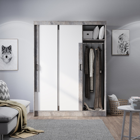 Шкаф-купе "Смарт" ШКК-06 (Цемент светлый/белый)