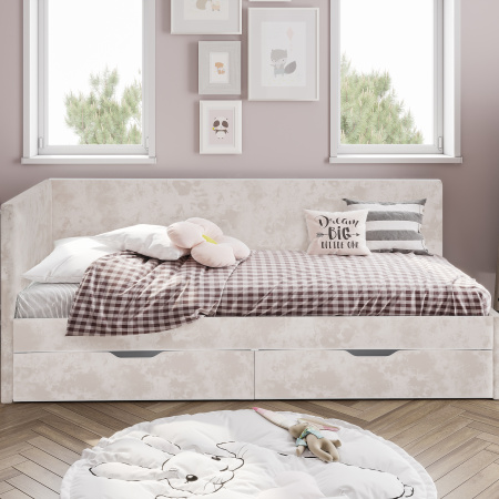 Кровать односпальная "Лео" КР-49 (Белый/Миндаль/ЛДСП настил)