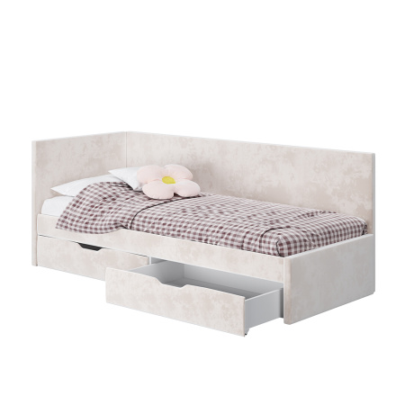 Кровать односпальная "Лео" КР-49 (Белый/Миндаль/ЛДСП настил)