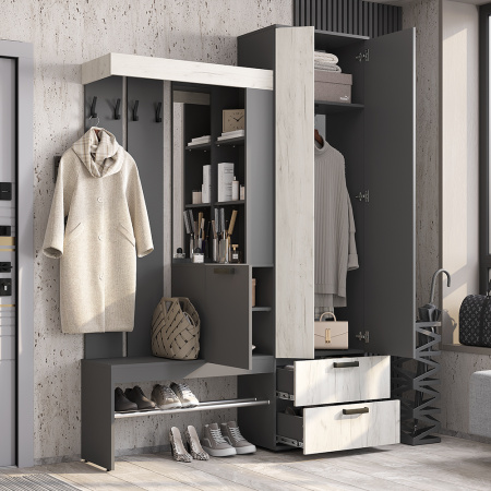 Прихожая "Трамп" (Графит/дуб крафт белый)