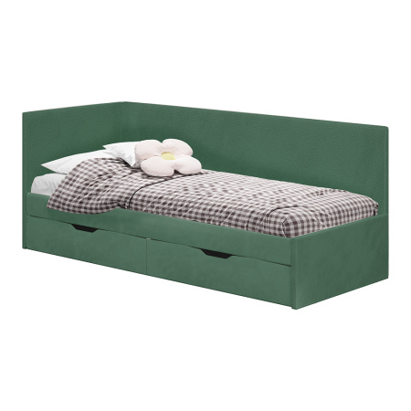 Кровать односпальная "Лео" КР-49 (Белый/Изумруд/ЛДСП настил)