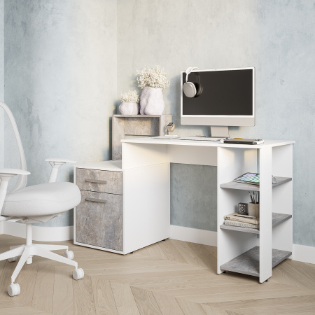 Стол компьютерный "Лайф" (Белый/бетон)