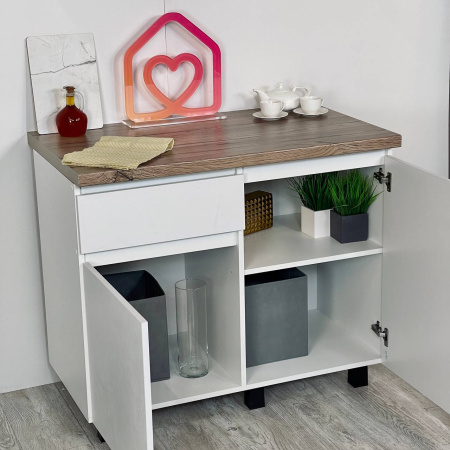 Кухня "Тренд" 1,0 м (МБ) (МДФ) (Белый/белый алебастр золото (М12)/Дуб кера)