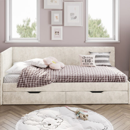 Кровать односпальная "Лео" КР-49 (Белый/Мокко/ЛДСП настил)