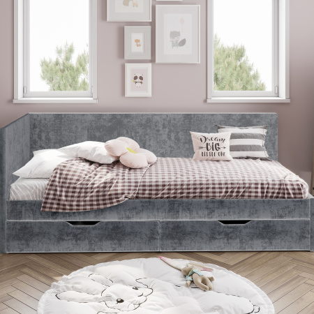 Кровать односпальная "Лео" КР-49 (Белый/Грифельный/ЛДСП настил)